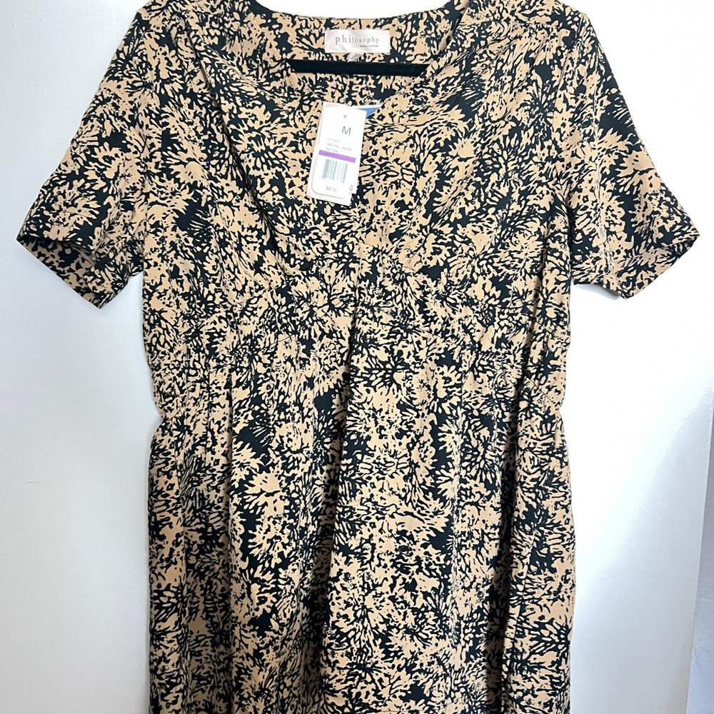 Philosophy Natural and Black Abstract Floral Print Dress